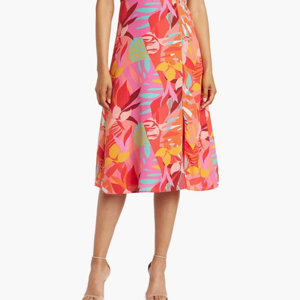 Julia Jordan Pink and Orange Midi Slit Skirt